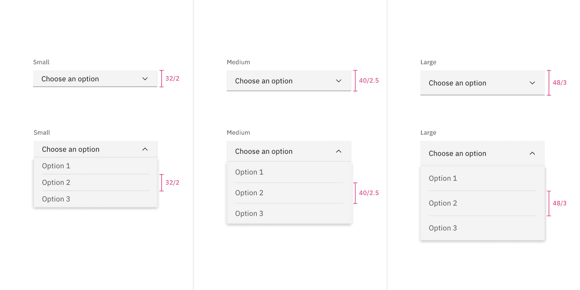 Sizes for dropdown